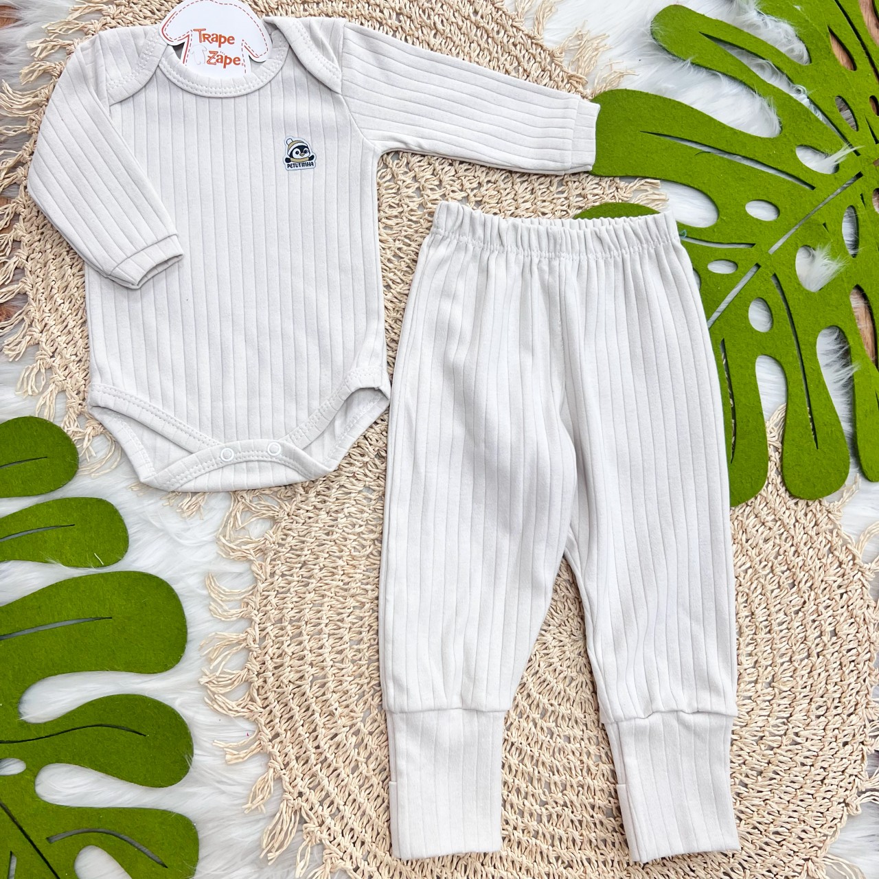 Conj. Body m/longa e Calça canelada - Areia